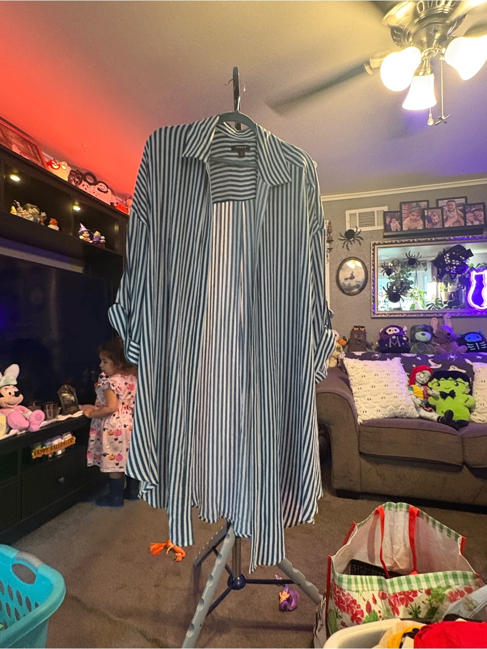 torrid White & Green Striped shirt jacket kimono